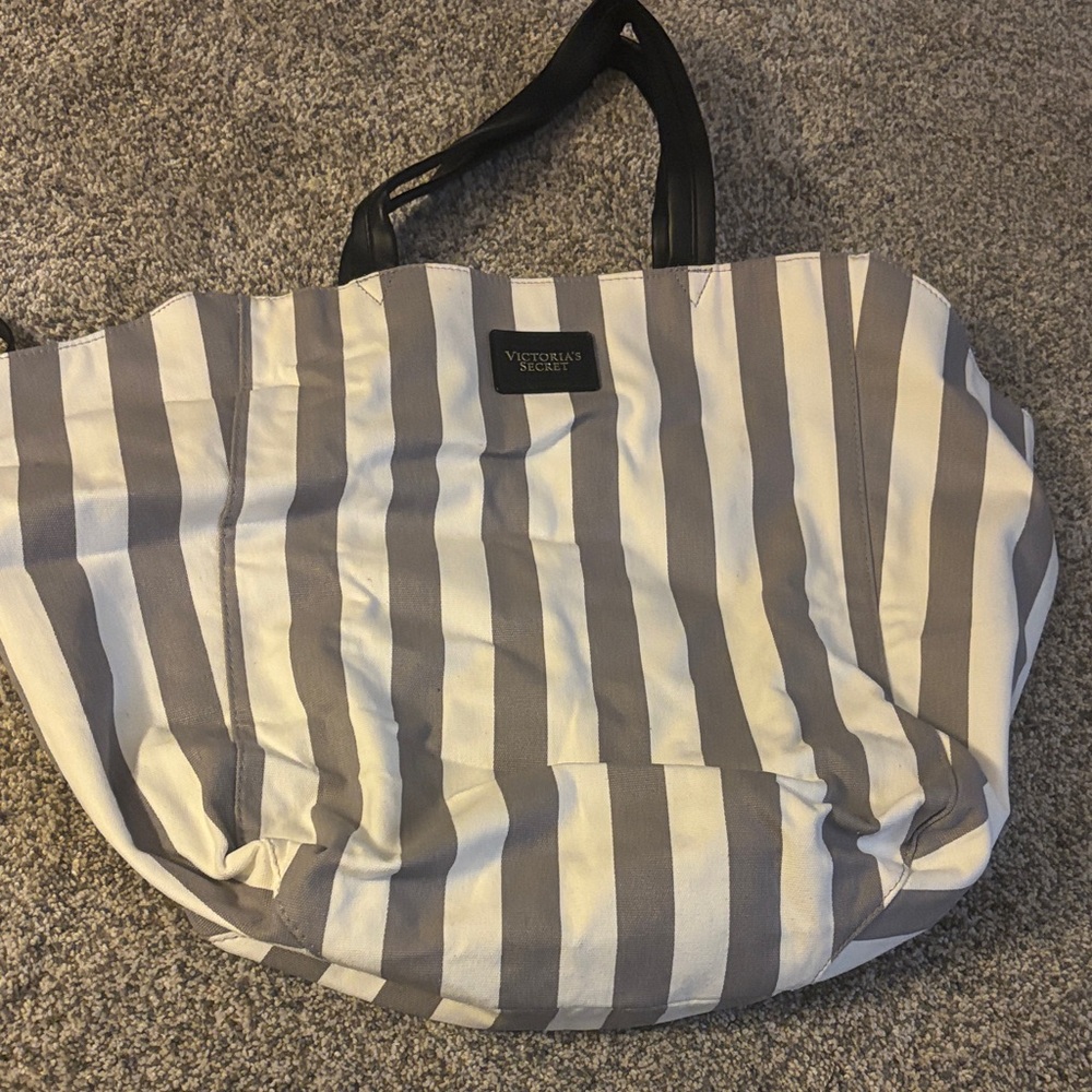 Victoria's Secret Striped Tote in Gray and White